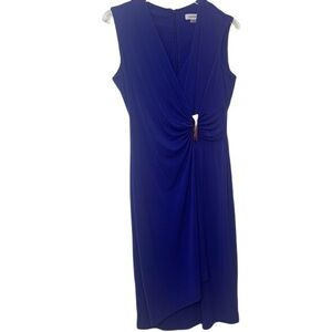Calvin Klein Sleeveless Ruched Waist V Neck Dress
